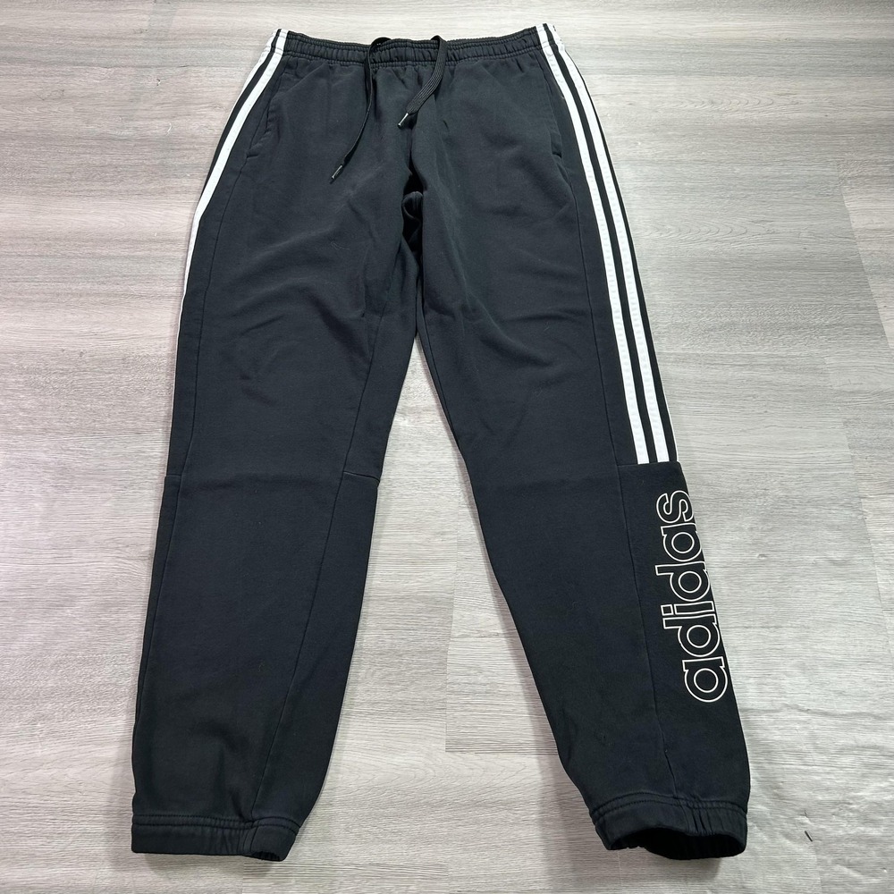Adidas Sweatpants Mens Medium Black Fleece 3 Stripe Jogger Athletic GM9435